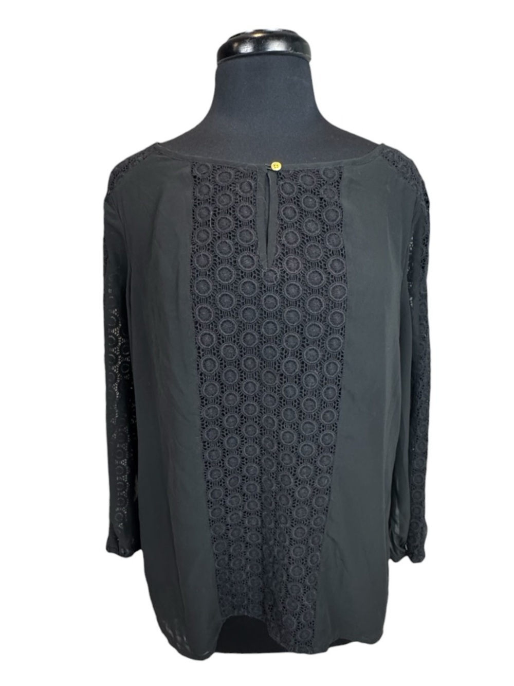 Charter Club Black Semi-Sheer Lace Panel Blouse Women’s Size Large
